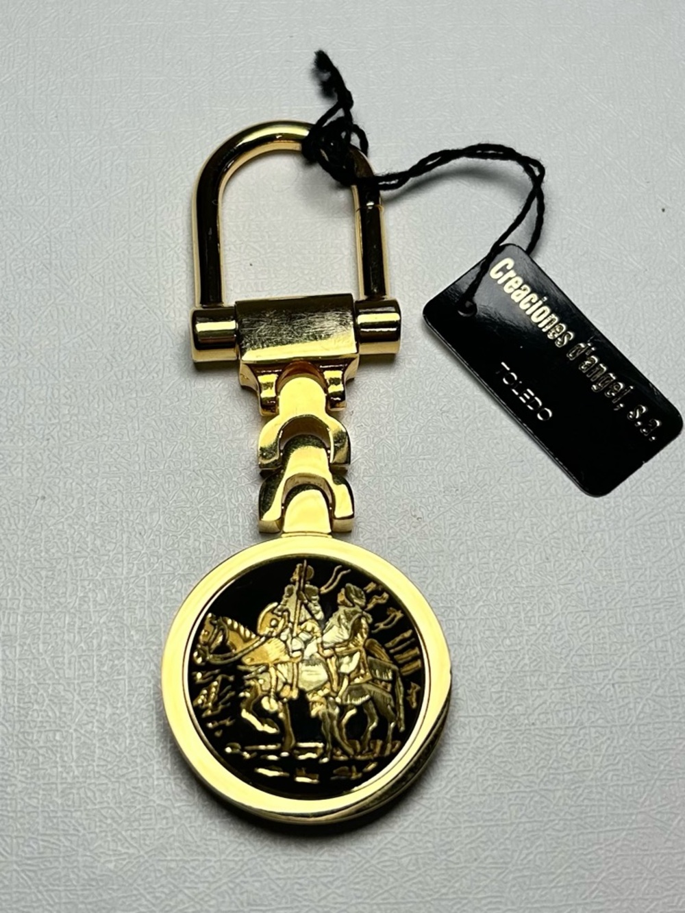 Vintage 24K Plated Damascene Toledo Spain Gold Keychain Conquerors Warrior Horse